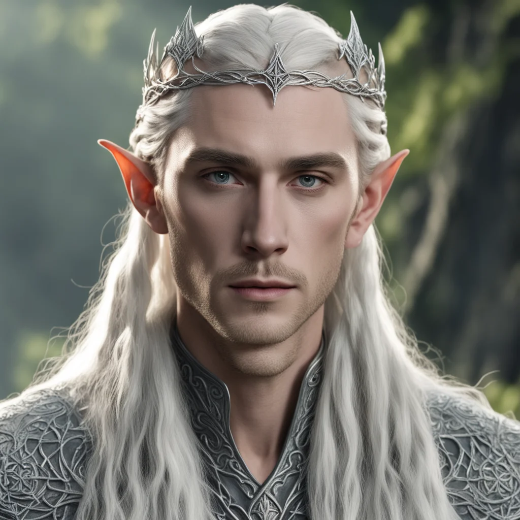 king thranduil with blond hair and braids wearing small simple silver vine silver sindaran elvish circlet with large center diamond good looking trending fantastic 1