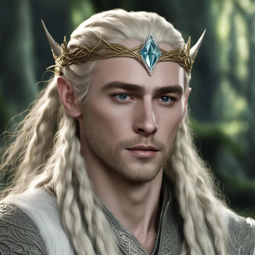 king thranduil with blond hair and braids wearing small thin elvish circlet with large center diamond  amazing awesome portrait 2