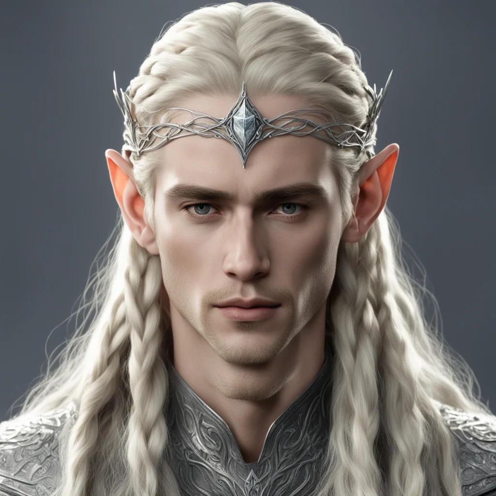 king thranduil with blond hair and braids wearing small thin silver elvish circlet with center diamond good looking trending fantastic 1