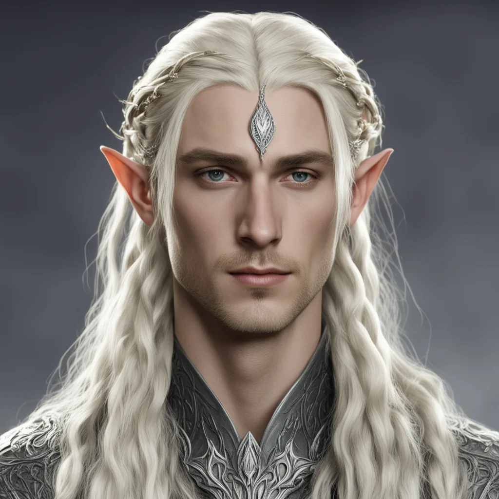 king thranduil with blond hair and braids wearing small thin silver sindarin elvish circlet with center diamond  amazing awesome portrait 2