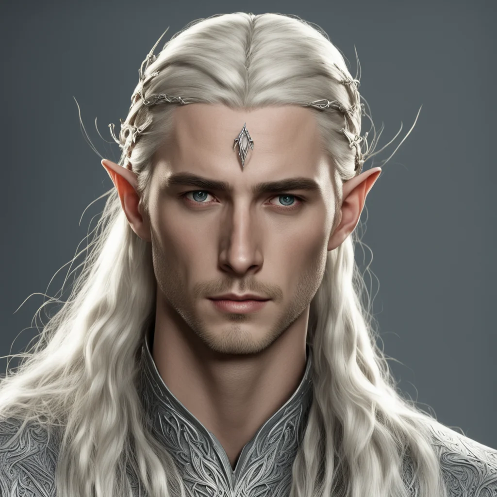 aiking thranduil with blond hair and braids wearing small thin silver sindarin elvish circlet with diamond in the center confident engaging wow artstation art 3