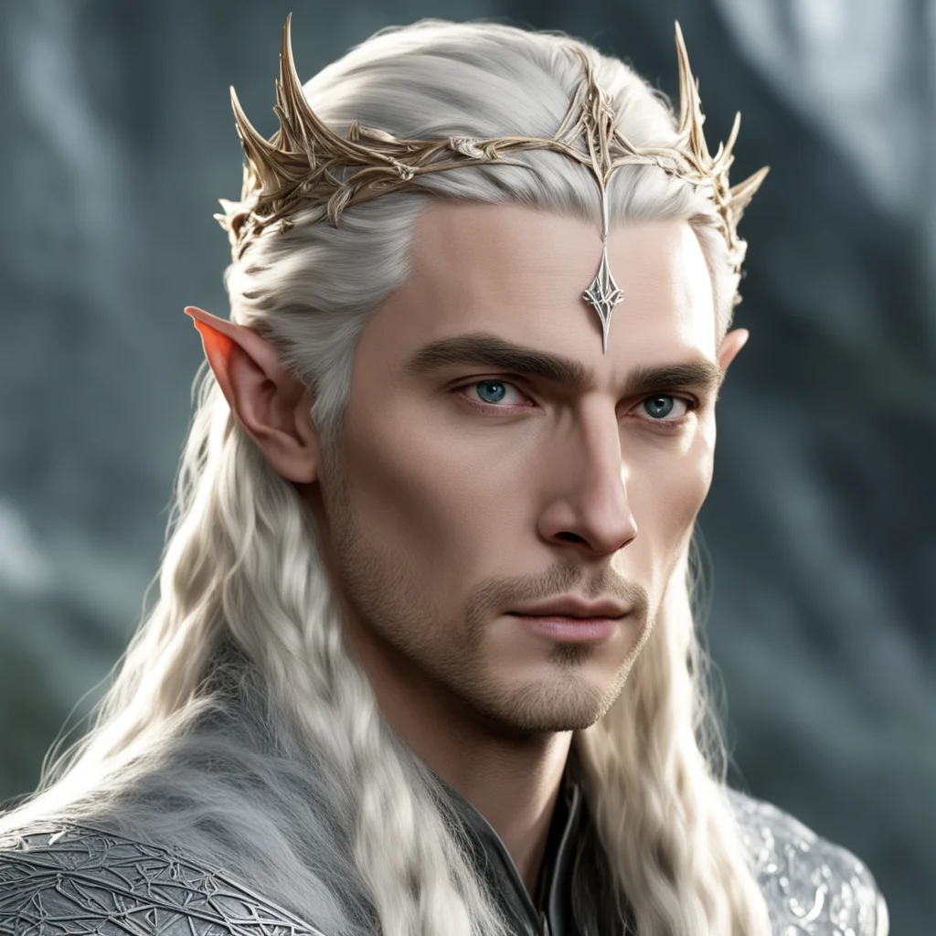king thranduil with blond hair and braids wearing small thin silver sindarin elvish circlet with diamond in the center good looking trending fantastic 1