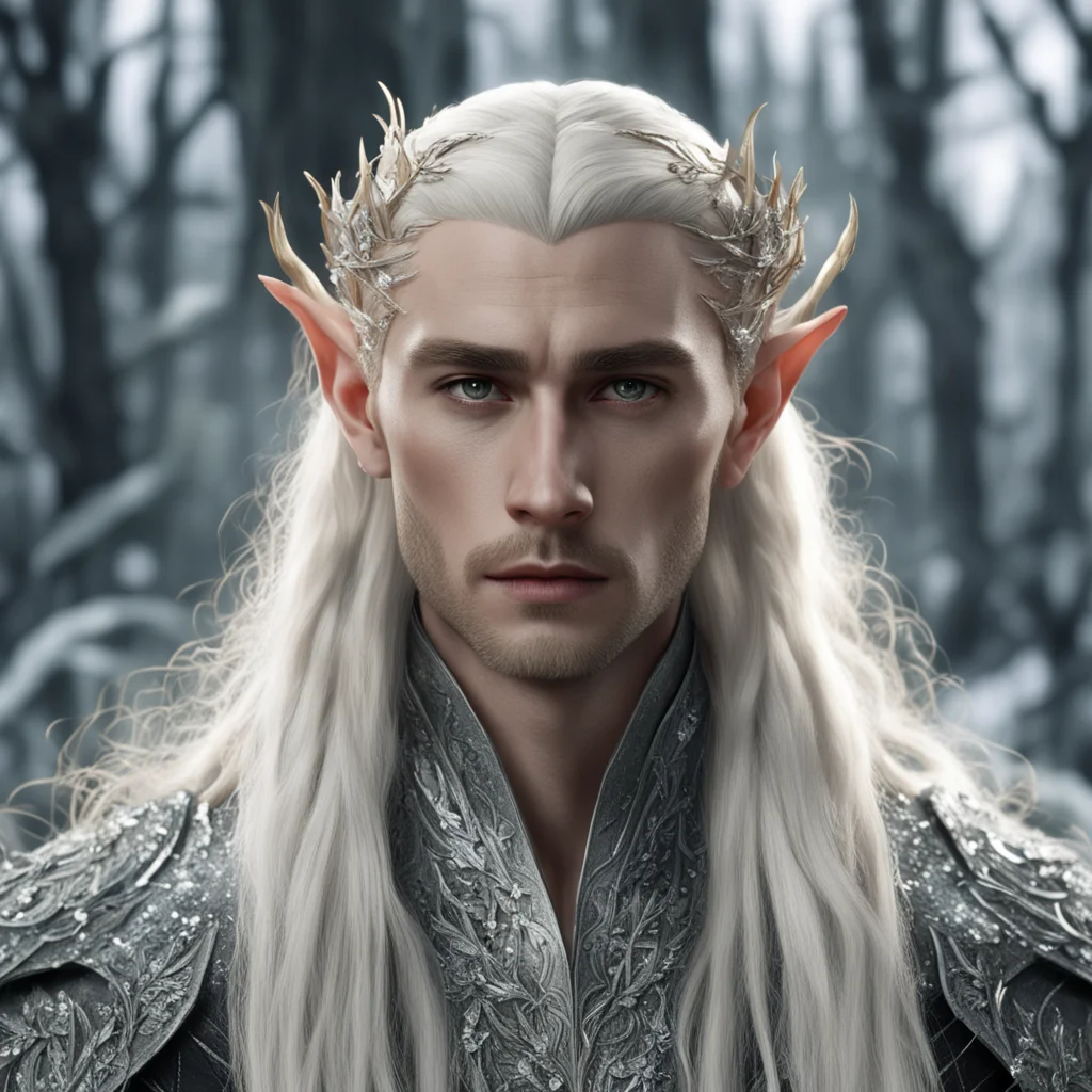 king thranduil with blond hair and braids with silver twig with silver leaves studded with diamonds in hair good looking trending fantastic 1