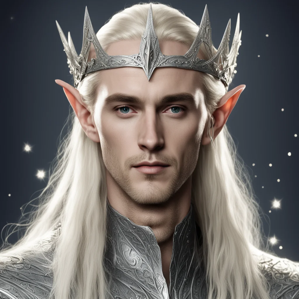 king thranduil with blond hair wearing elvish silver circlet with diamond stars  confident engaging wow artstation art 3