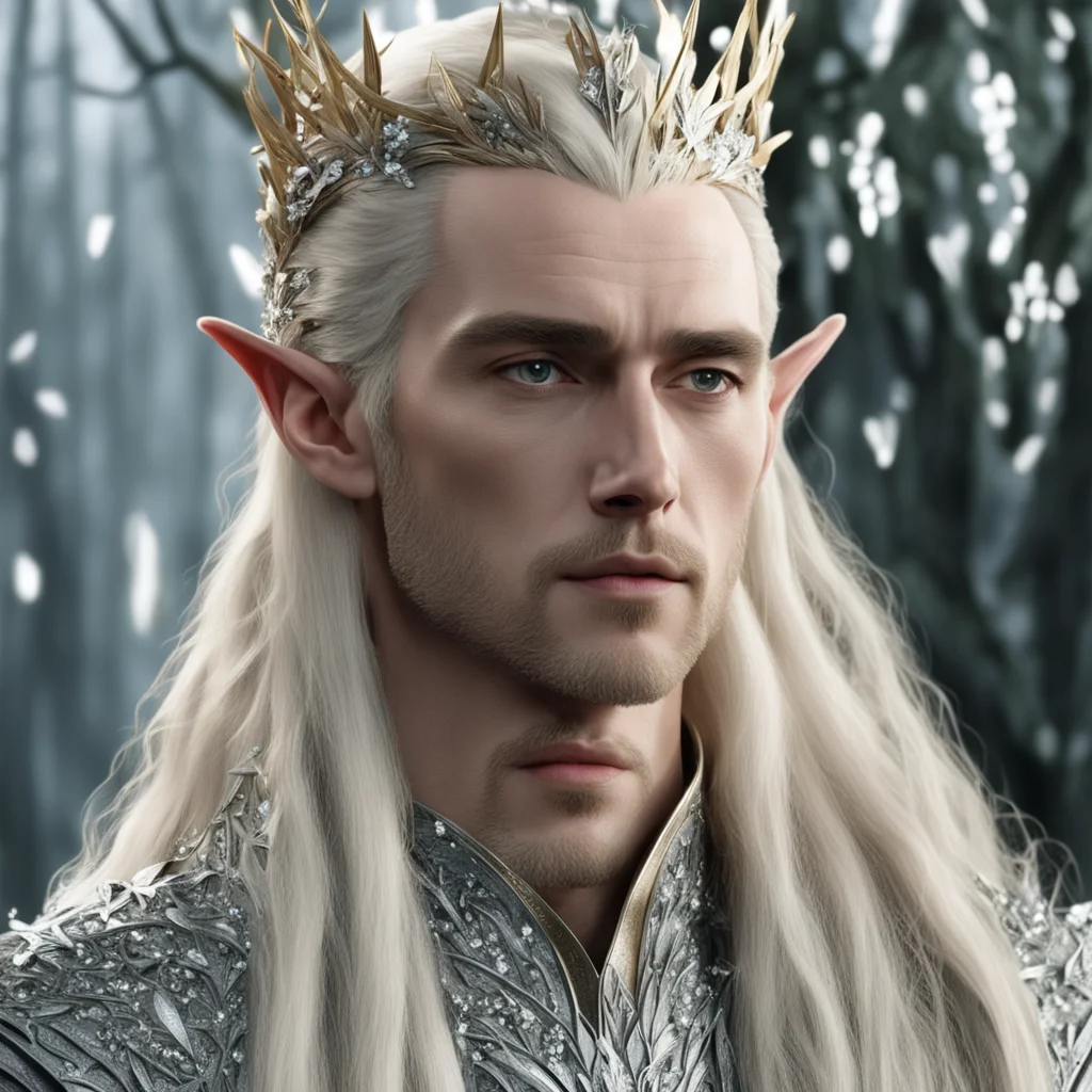 king thranduil with blond hair wearing silver laurel branches and large clusters of diamonds in the hair good looking trending fantastic 1