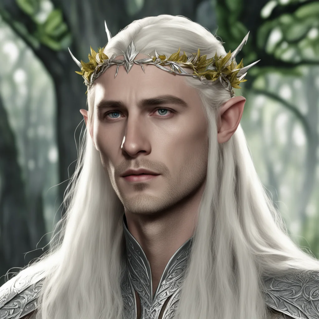 king thranduil with blond hair wearing silver laurel leaf elven circlet with diamond berries amazing awesome portrait 2