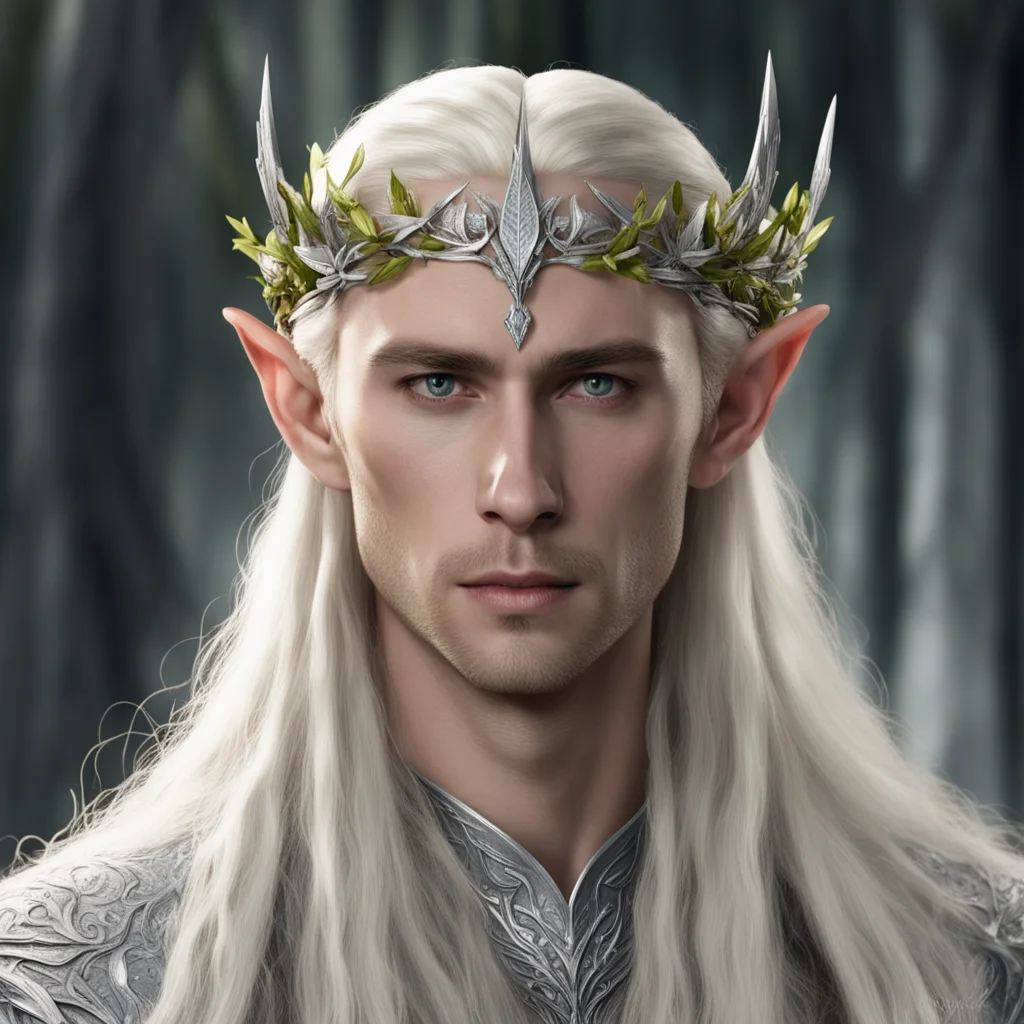 king thranduil with blond hair wearing silver laurel leaf elven circlet with diamond berries confident engaging wow artstation art 3