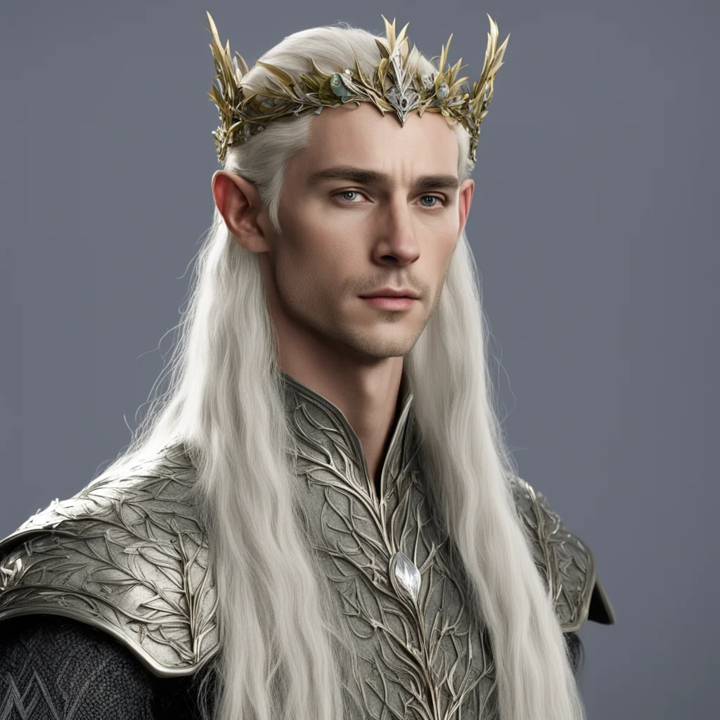 king thranduil with blond hair wearing silver laurel leaf elven circlet with diamond berries good looking trending fantastic 1