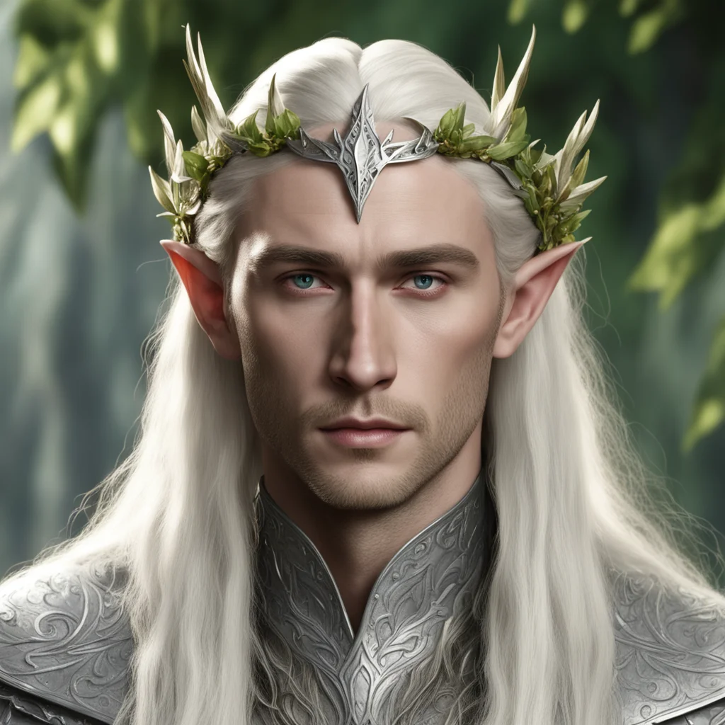 king thranduil with blond hair wearing silver laurel leaf elven circlet with diamond berries