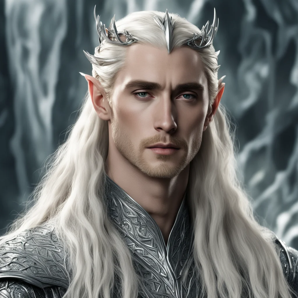 king thranduil with blond hair wearing silver serpentine intertwined with diamonds amazing awesome portrait 2