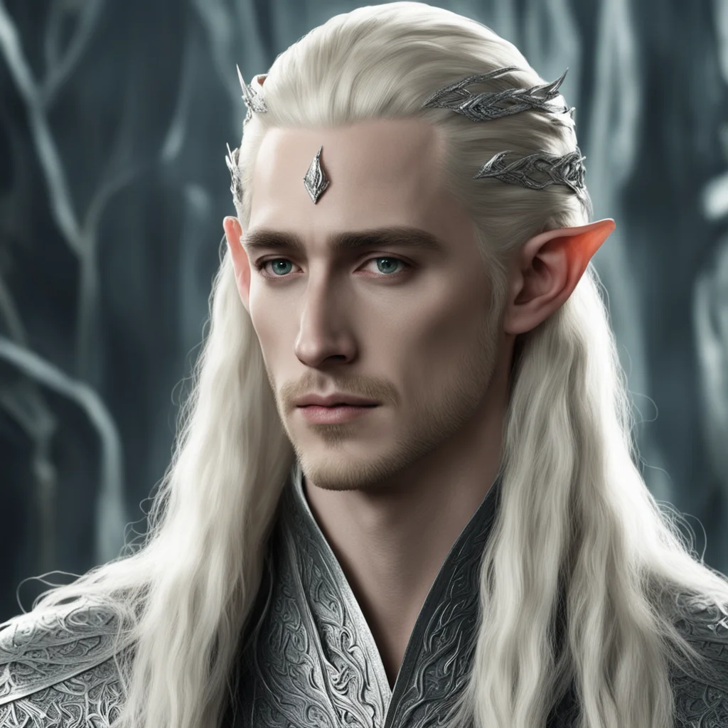 king thranduil with blond hair wearing silver serpentine intertwined with diamonds confident engaging wow artstation art 3