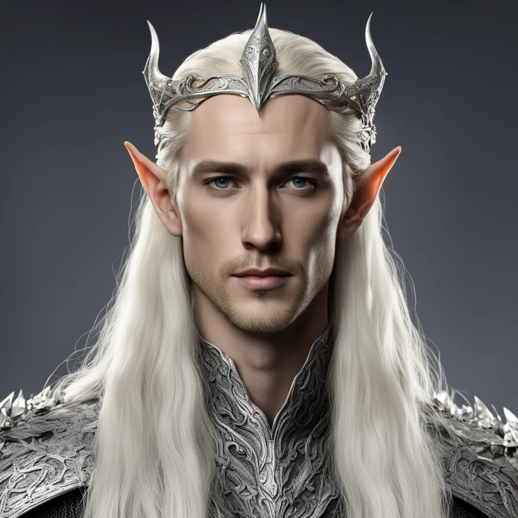 king thranduil with blond hair wearing silver snake elven circlet with diamonds confident engaging wow artstation art 3