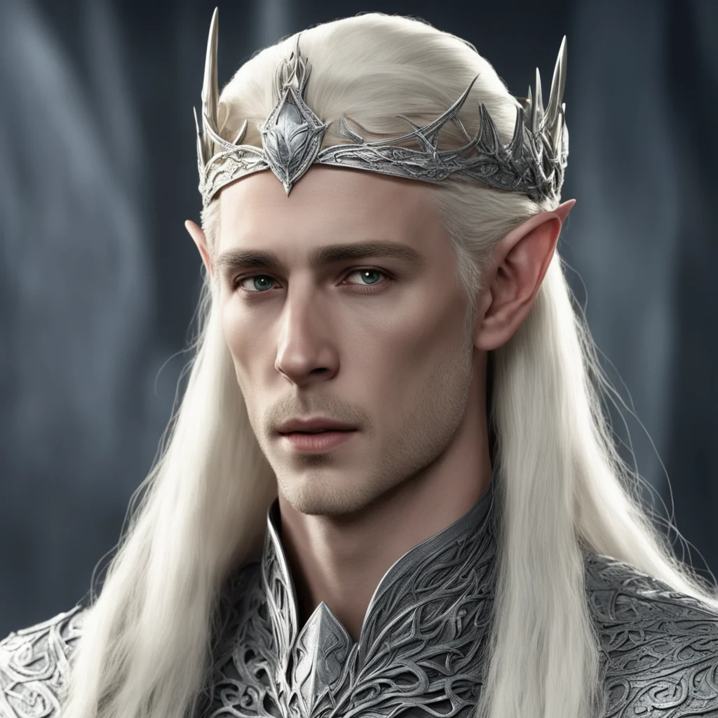 king thranduil with blond hair wearing silver snake elven circlet with diamonds