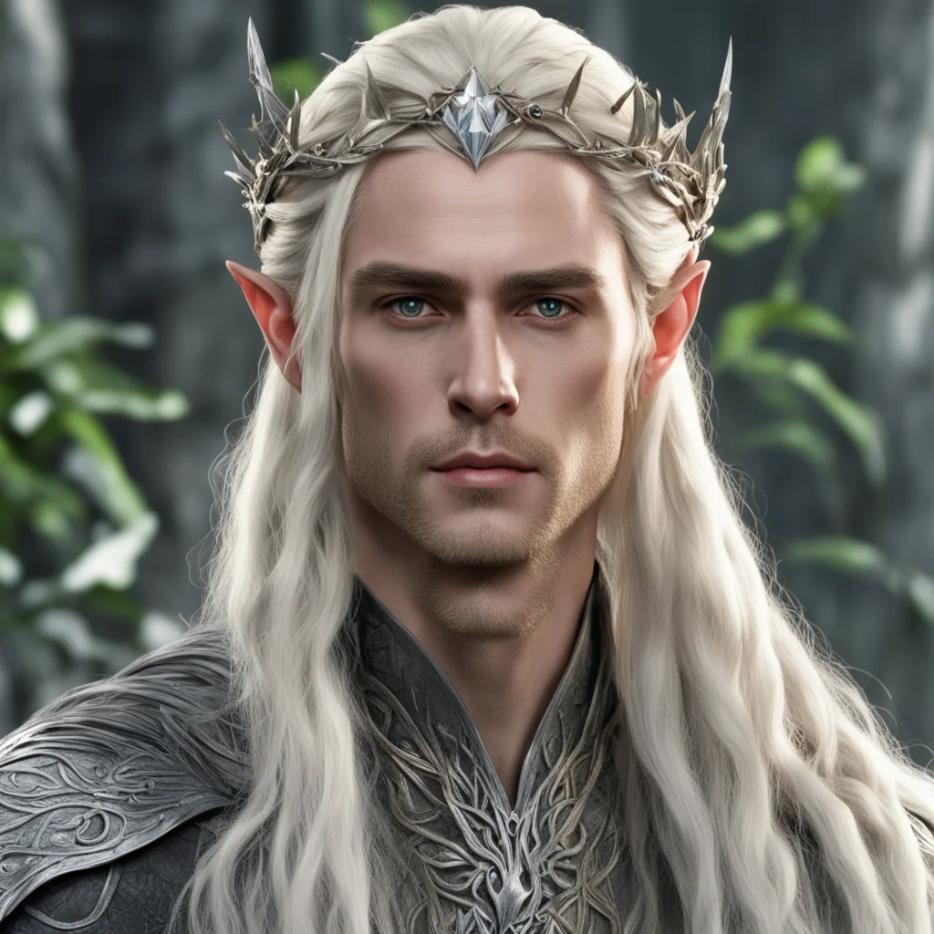 king thranduil with blond hair with braids  wearing silver laurel leaf and diamond berry elvish circlet with large diamond in center confident engaging wow artstation art 3