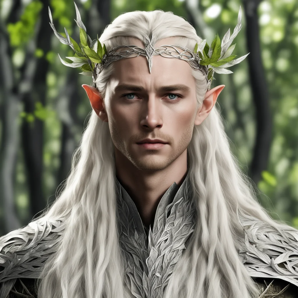 king thranduil with blond hair with braids wearing birch leaves made of silver elven circlet with diamonds amazing awesome portrait 2