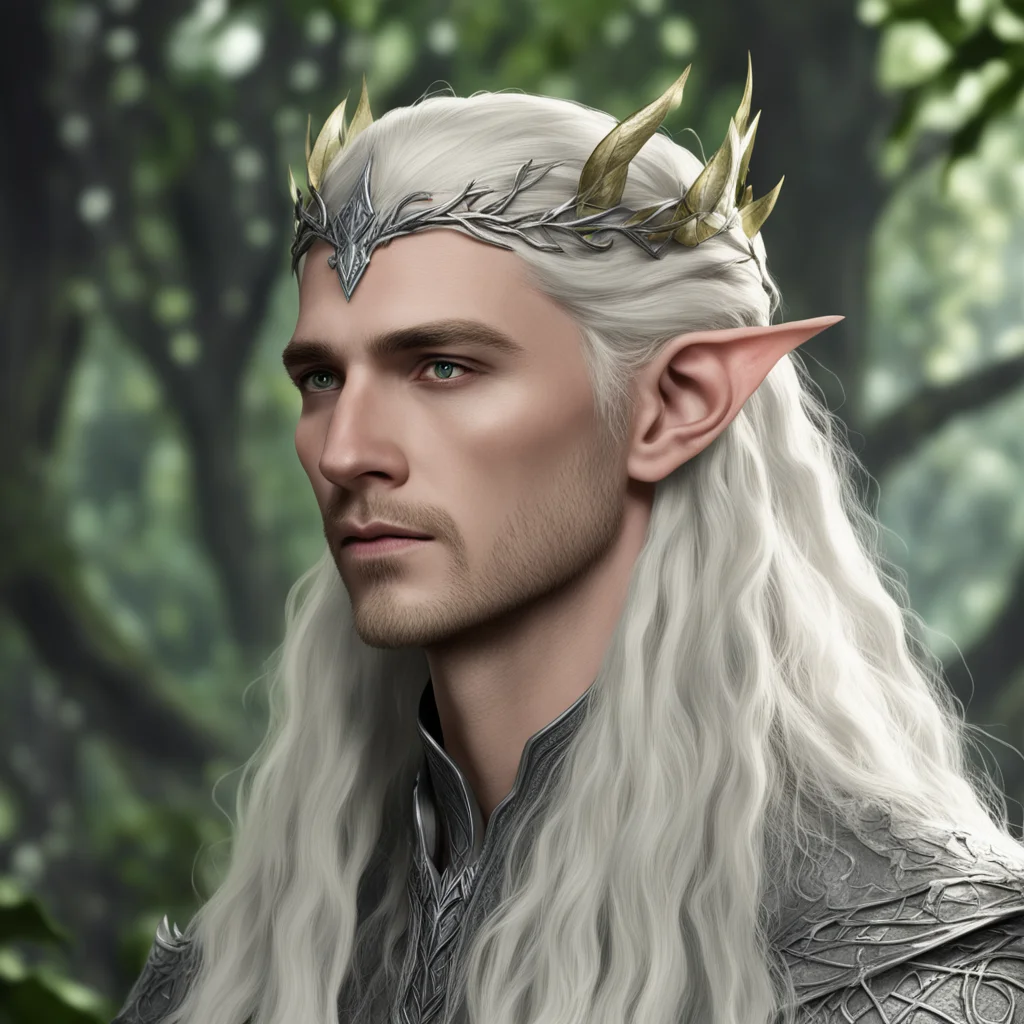 king thranduil with blond hair with braids wearing laurel leaf of silver and diamond berry silver elvish circlet  good looking trending fantastic 1