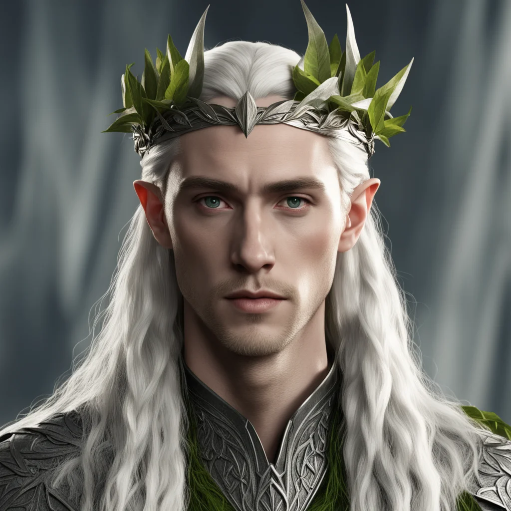 king thranduil with blond hair with braids wearing laurel leaves made of silver on the head confident engaging wow artstation art 3