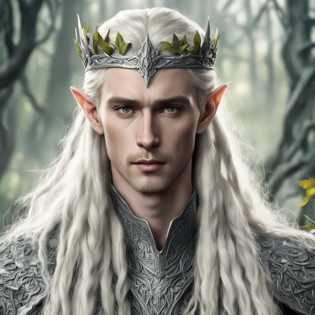 king thranduil with blond hair with braids wearing oak leaves of silver elvish circlet encrusted with diamonds  confident engaging wow artstation art 3
