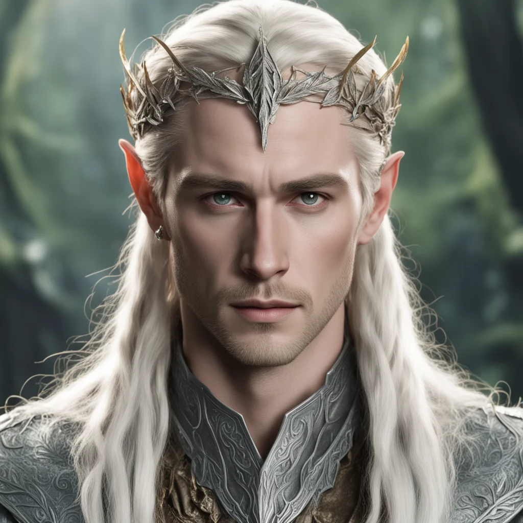 king thranduil with blond hair with braids wearing silver beech leaf elvish circlet encrusted with dianonds good looking trending fantastic 1
