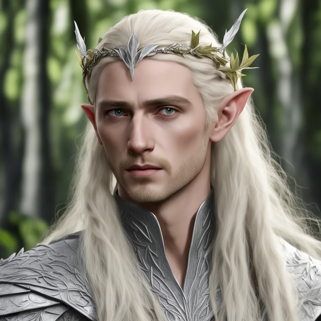 king thranduil with blond hair with braids wearing silver birch leaf elven circlet with diamonds amazing awesome portrait 2