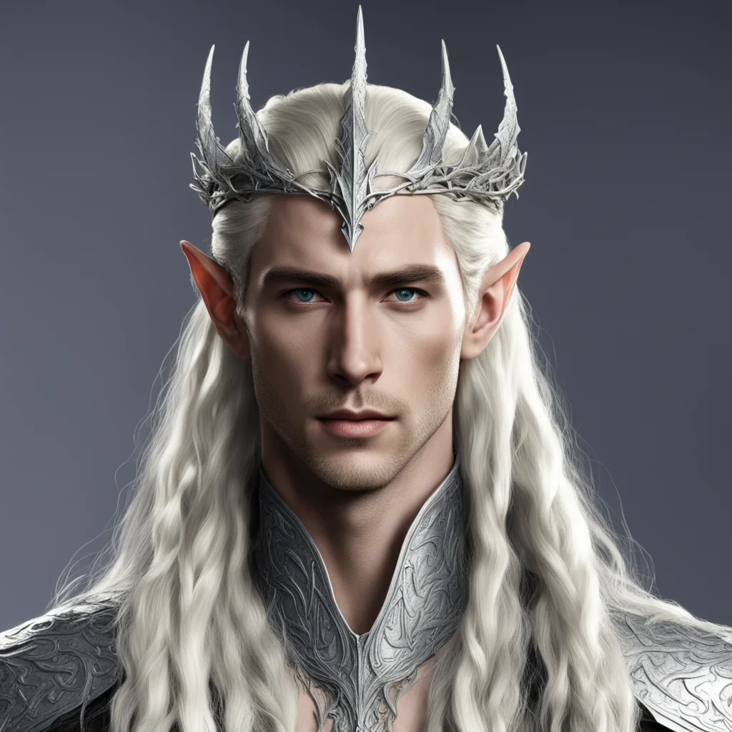 king thranduil with blond hair with braids wearing silver dragon elvish circlet with diamonds amazing awesome portrait 2