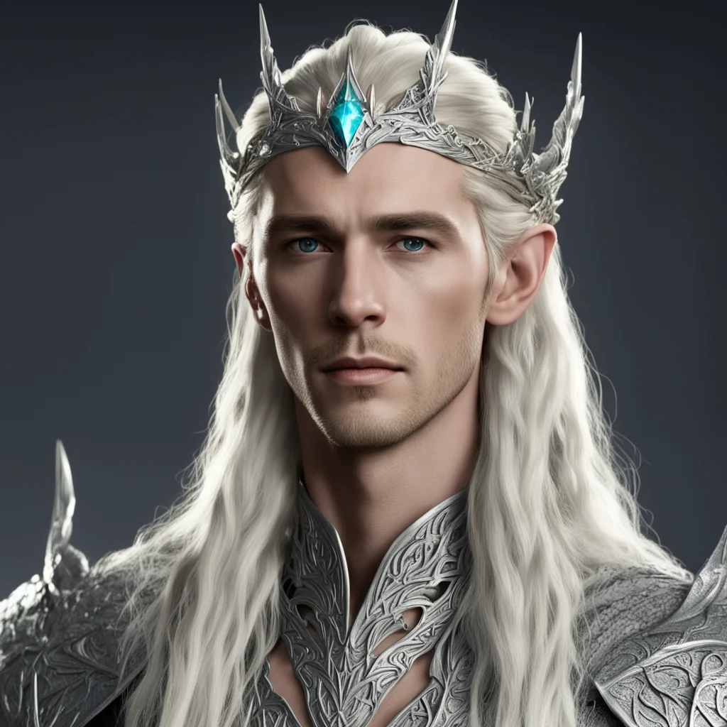king thranduil with blond hair with braids wearing silver dragon elvish circlet with diamonds confident engaging wow artstation art 3