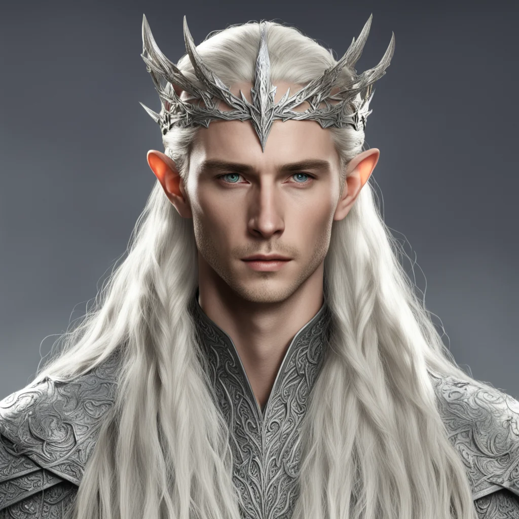 king thranduil with blond hair with braids wearing silver dragon elvish circlet with diamonds good looking trending fantastic 1