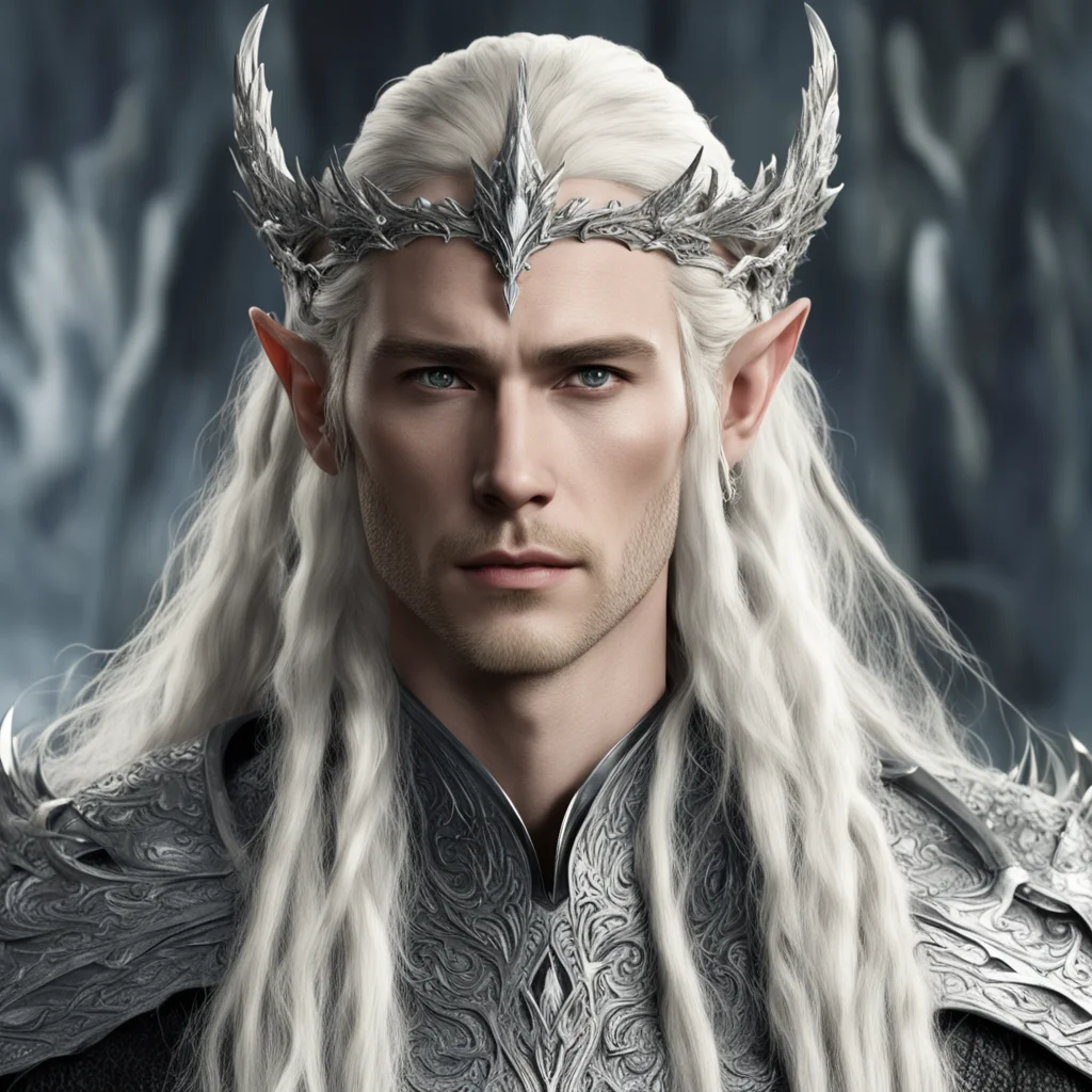 king thranduil with blond hair with braids wearing silver dragon elvish coronet heavily accented with diamonds amazing awesome portrait 2