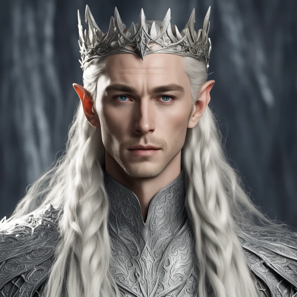king thranduil with blond hair with braids wearing silver dragon elvish crown with diamonds amazing awesome portrait 2