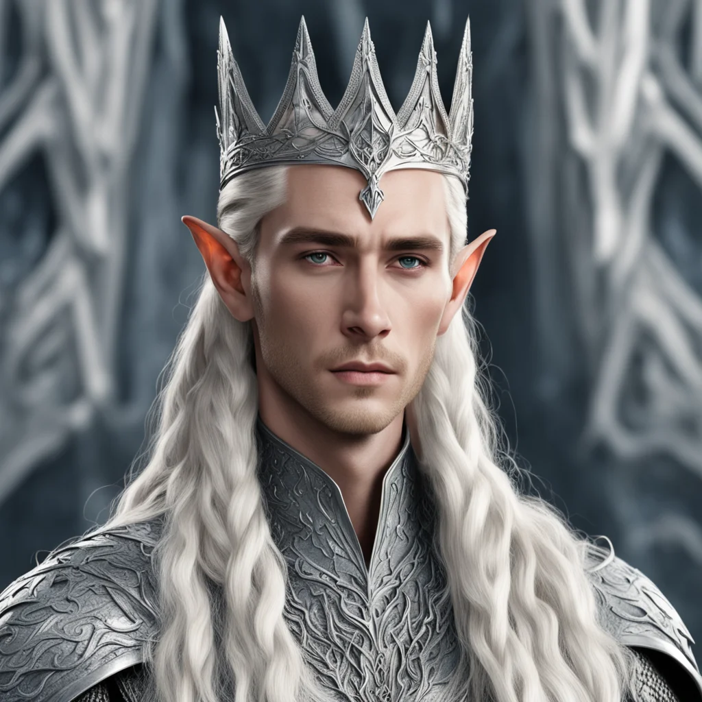 king thranduil with blond hair with braids wearing silver dragon elvish crown with large diamonds good looking trending fantastic 1