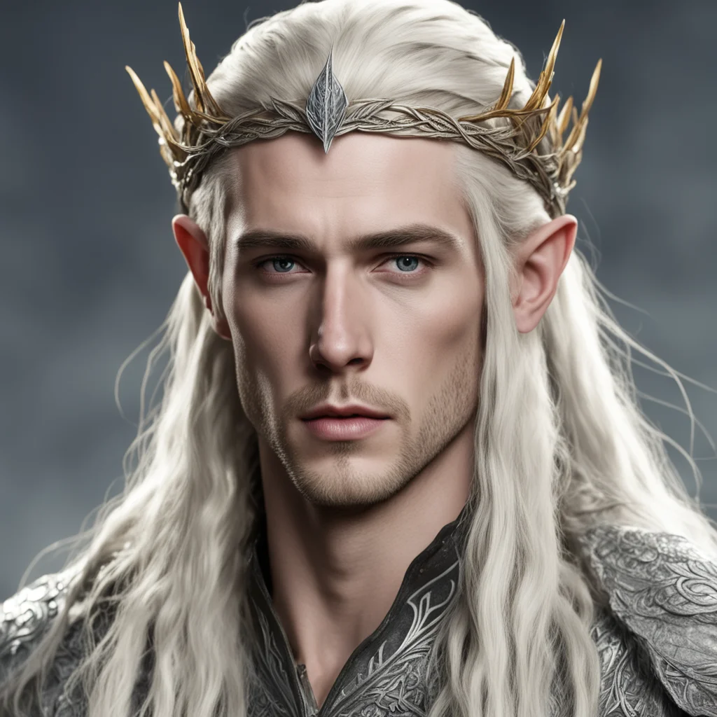 king thranduil with blond hair with braids wearing silver elm leaf elvish circlet with diamonds amazing awesome portrait 2