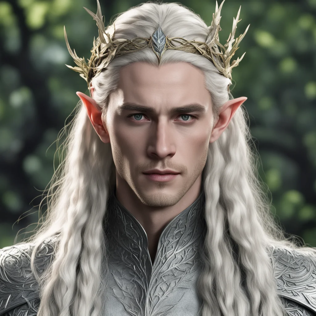 king thranduil with blond hair with braids wearing silver elm leaf elvish circlet with diamonds good looking trending fantastic 1