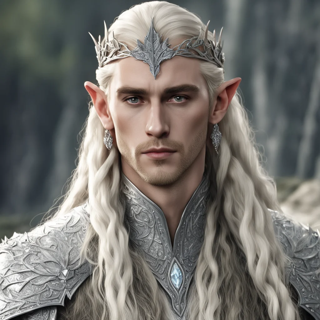 king thranduil with blond hair with braids wearing silver fig leaf elvish circlet with large diamonds good looking trending fantastic 1
