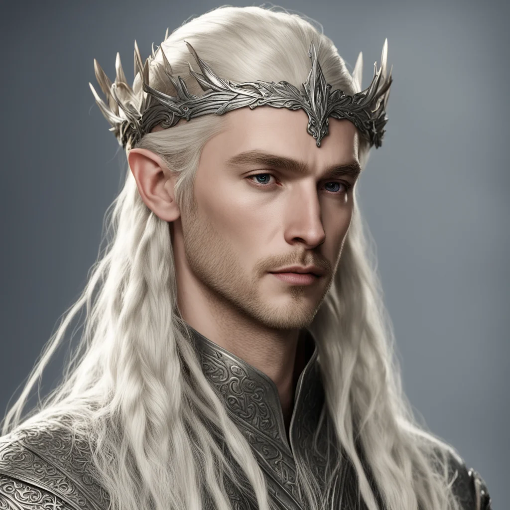 king thranduil with blond hair with braids wearing silver flower elvish circlet good looking trending fantastic 1