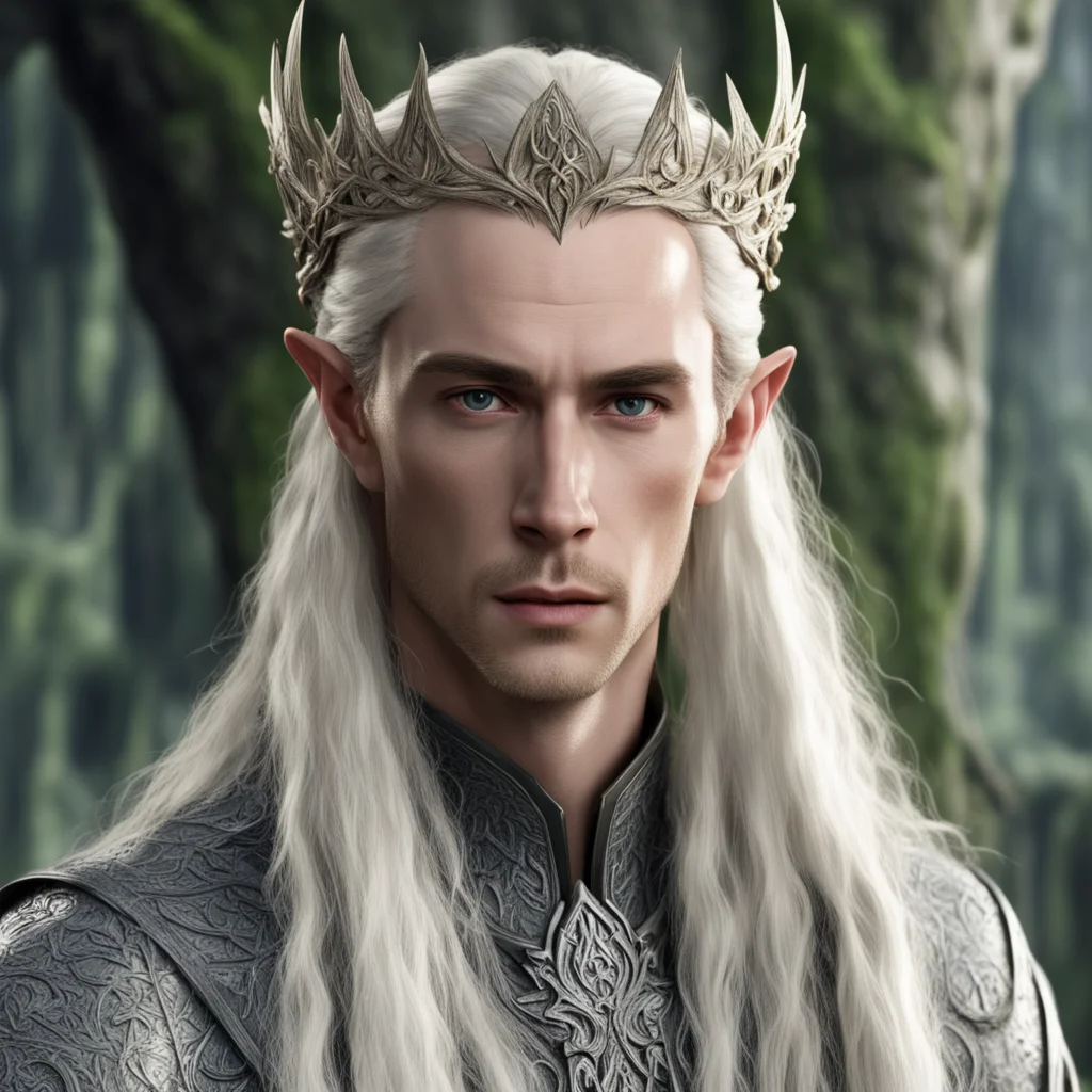aiking thranduil with blond hair with braids wearing silver flower elvish circlet