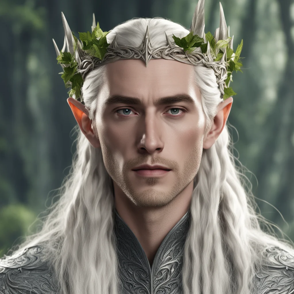king thranduil with blond hair with braids wearing silver ivy elvish circlet good looking trending fantastic 1