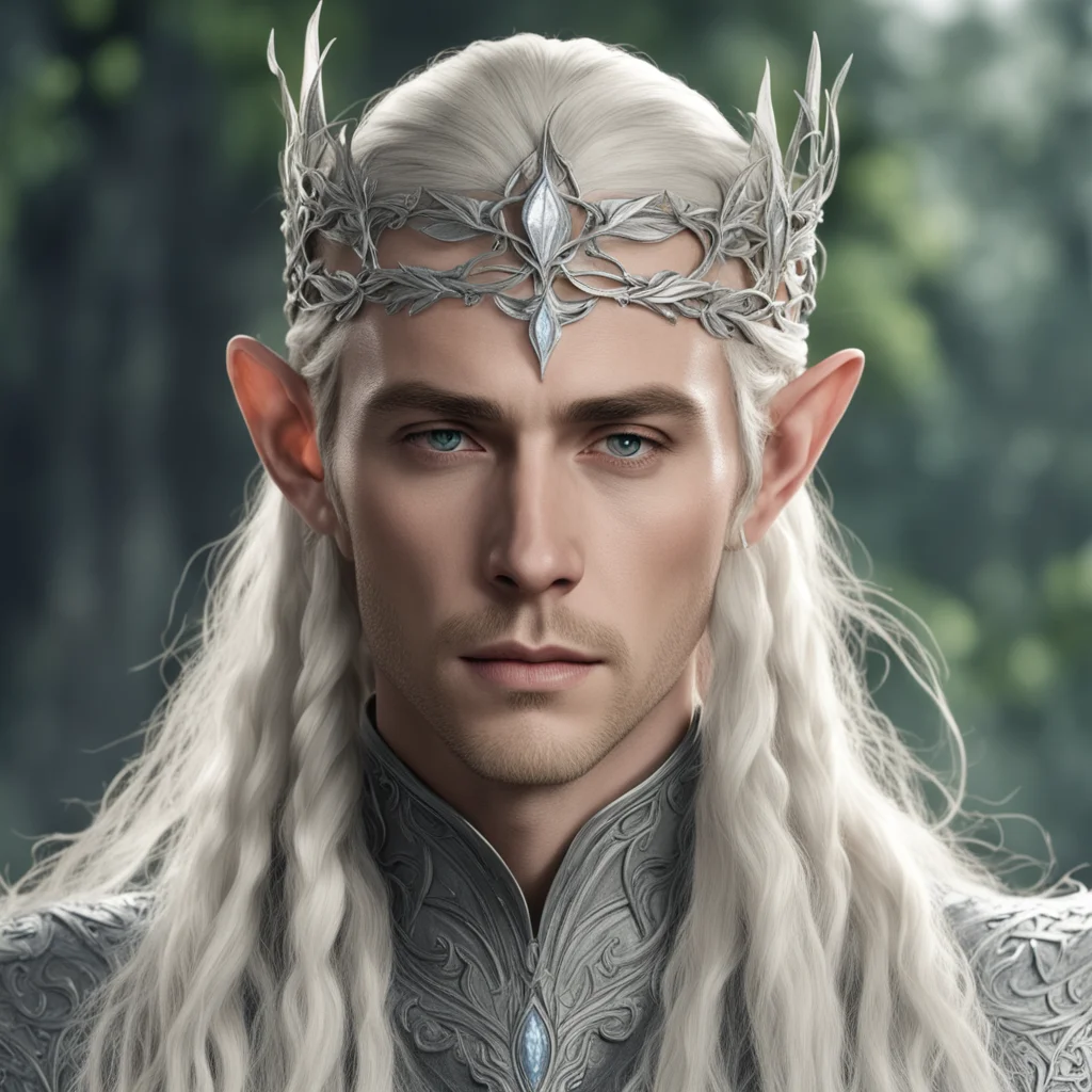 king thranduil with blond hair with braids wearing silver ivy leaf elvish circlet with large diamonds amazing awesome portrait 2