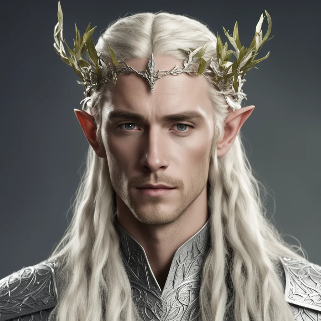 king thranduil with blond hair with braids wearing silver leaf and vine elvish circlet with diamonds amazing awesome portrait 2