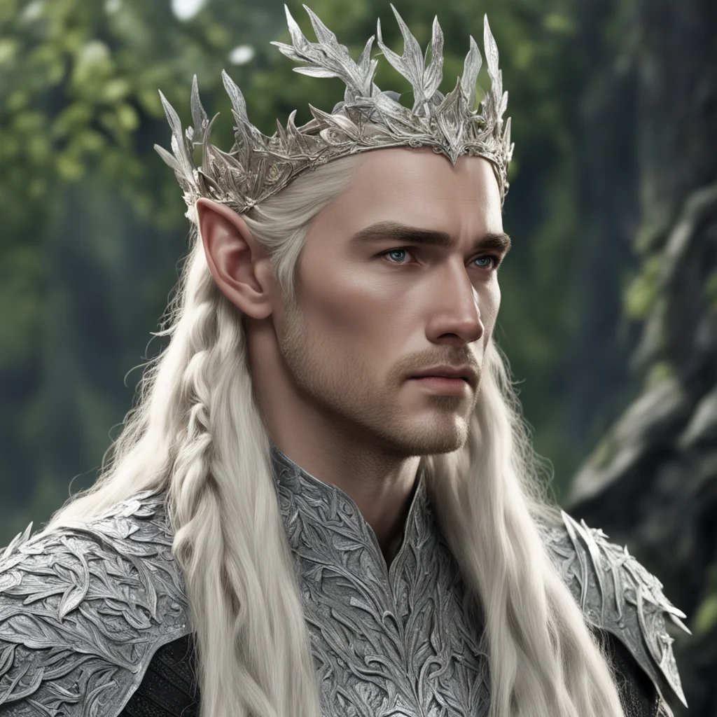 king thranduil with blond hair with braids wearing silver oak leaf elven circlet encrusted with diamonds amazing awesome portrait 2