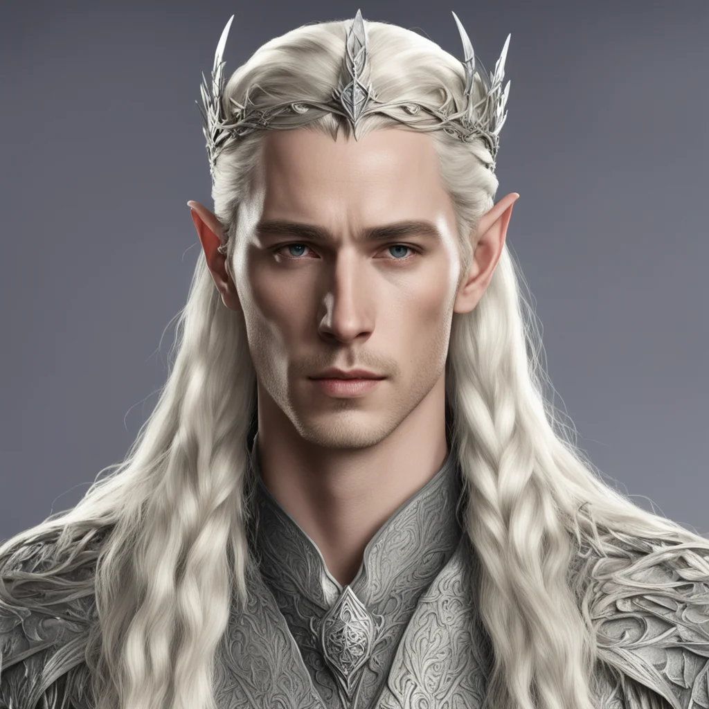 king thranduil with blond hair with braids wearing silver rose elvish circlet with diamonds good looking trending fantastic 1