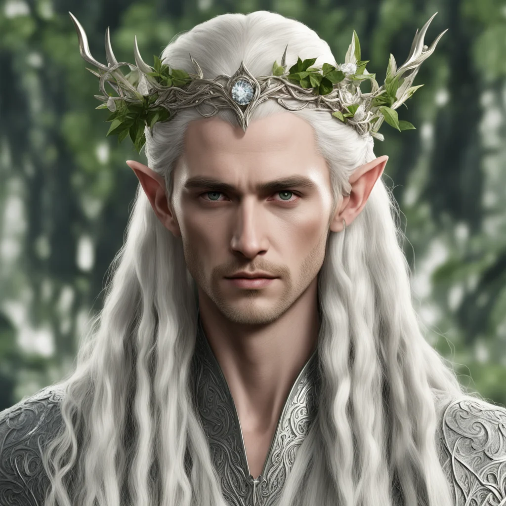 king thranduil with blond hair with braids wearing silver rose vines intertwined into elvish circlet with diamonds amazing awesome portrait 2