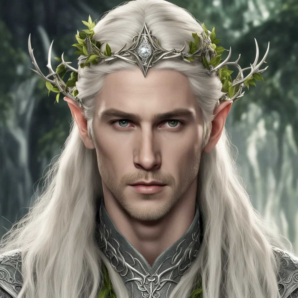 king thranduil with blond hair with braids wearing silver rose vines intertwined into elvish circlet with diamonds good looking trending fantastic 1