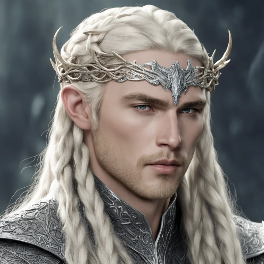 king thranduil with blond hair with braids wearing silver serpent elvish circlet with diamonds  amazing awesome portrait 2