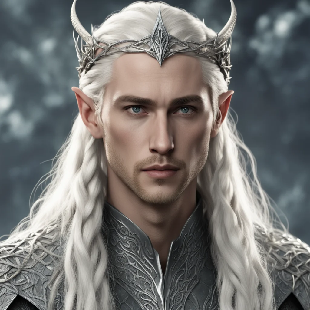 aiking thranduil with blond hair with braids wearing silver serpent elvish circlet with diamonds  good looking trending fantastic 1