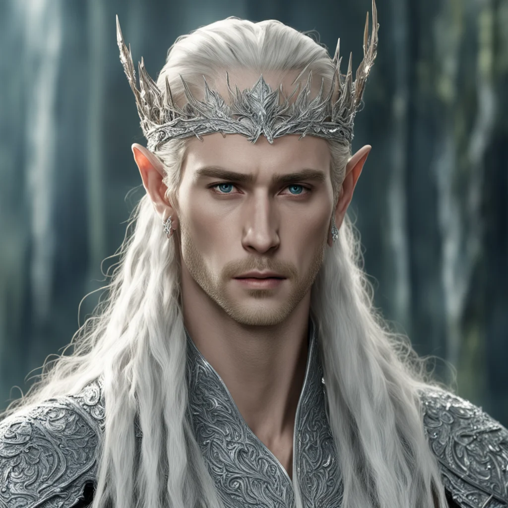 aiking thranduil with blond hair with braids wearing silver sindarin elvish circlet heavily encrusted with diamonds confident engaging wow artstation art 3