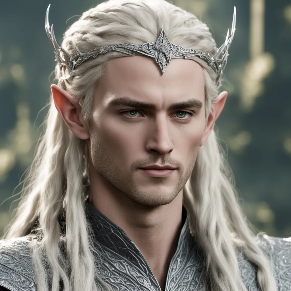 king thranduil with blond hair with braids wearing silver sindarin elvish circlet studded with diamonds amazing awesome portrait 2