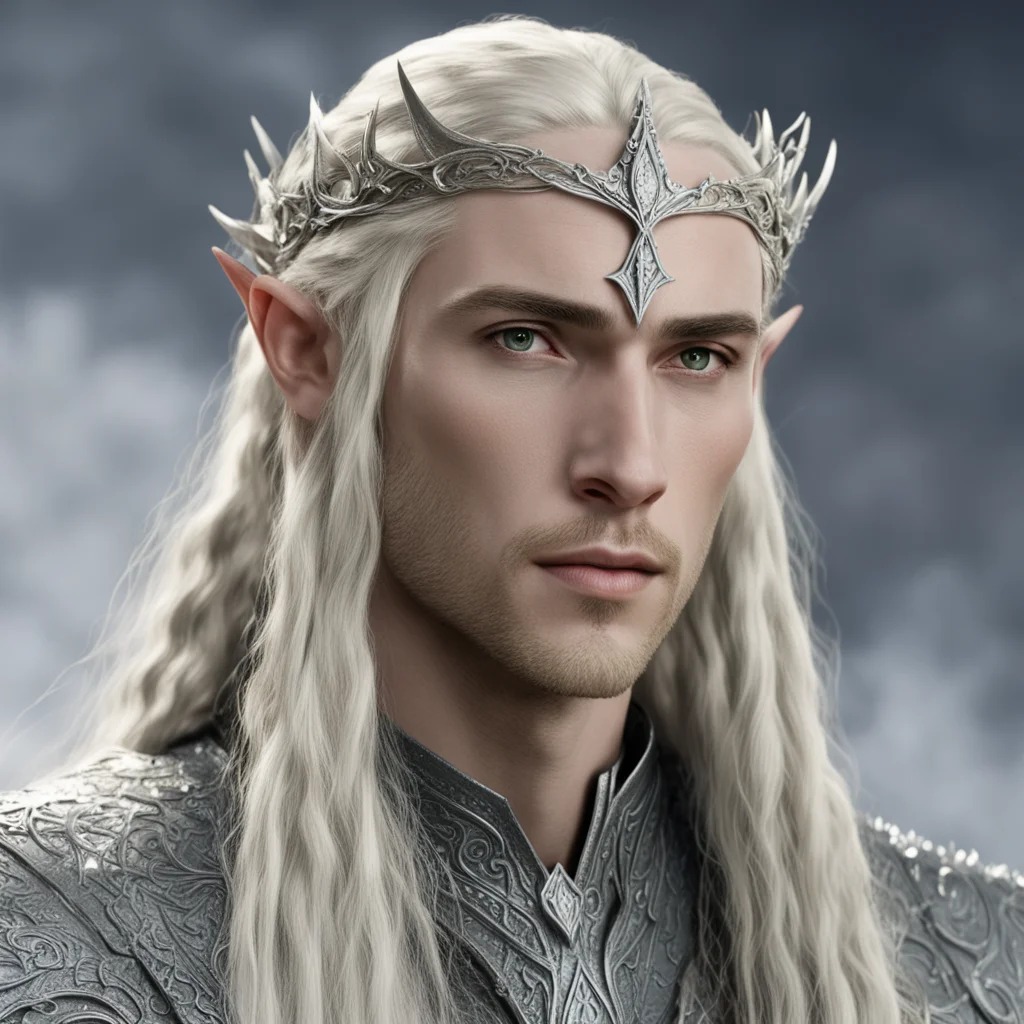 king thranduil with blond hair with braids wearing silver sindarin elvish circlet studded with diamonds good looking trending fantastic 1