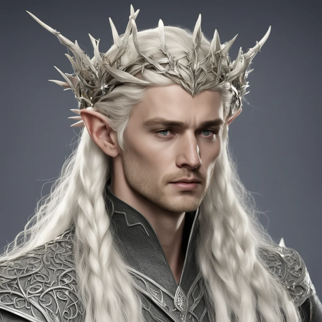 aiking thranduil with blond hair with braids wearing silver thorn vine elvish circlet with diamond rosettes  confident engaging wow artstation art 3
