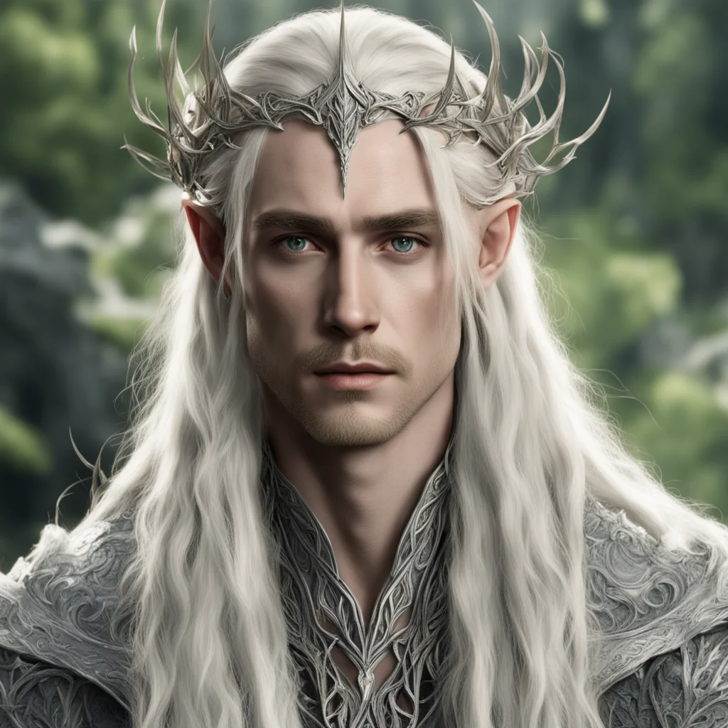 king thranduil with blond hair with braids wearing silver thorn vines intertwined elven circlet with diamonds good looking trending fantastic 1