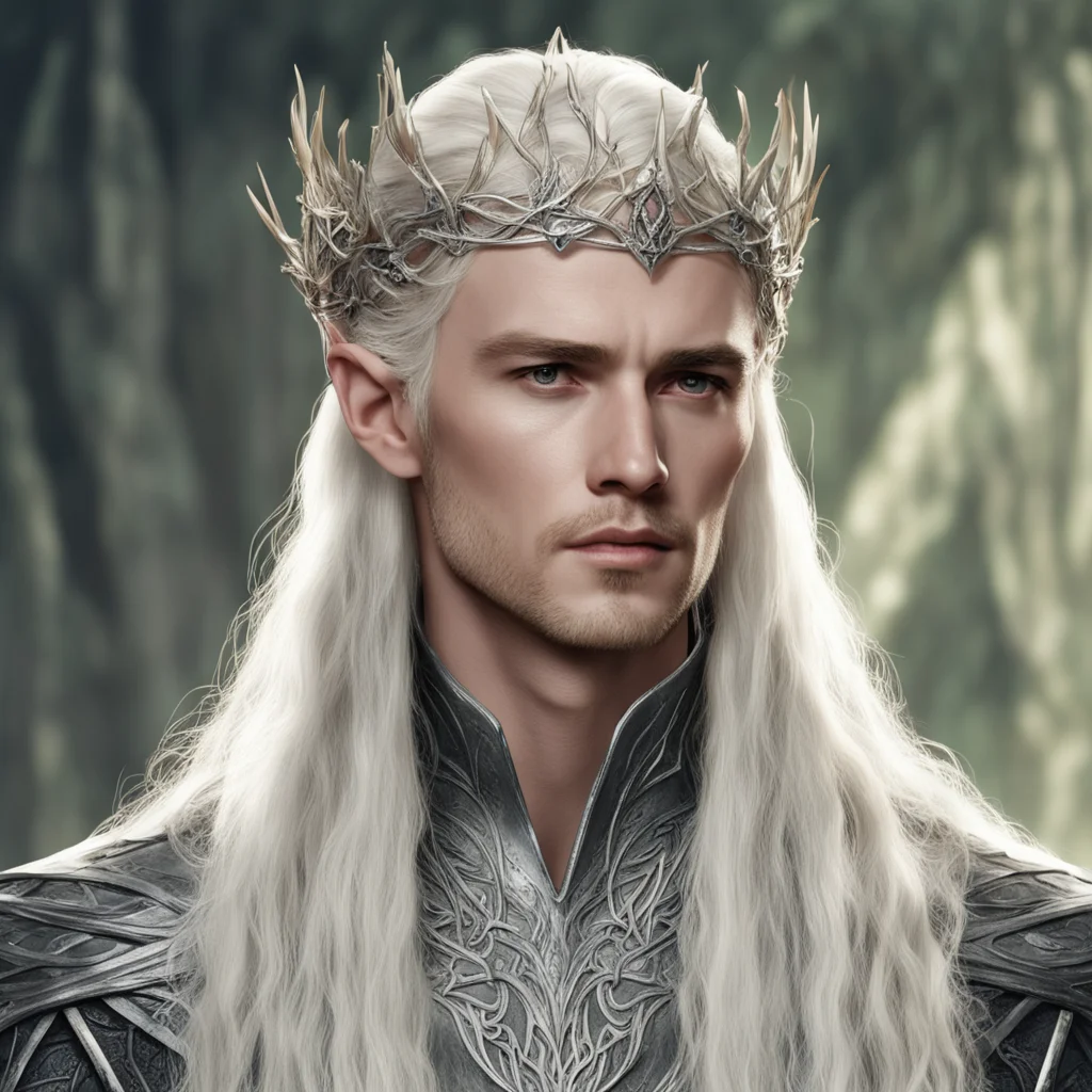 king thranduil with blond hair with braids wearing silver thorn vines intertwined elven circlet with diamonds with large center diamond amazing awesome portrait 2
